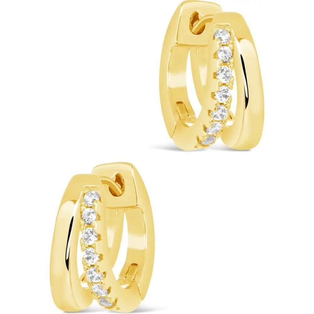 Earring 14K Brass Gold Plated Cubic Zirconia Brie Micro Hoop New